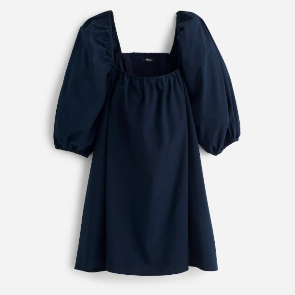 Madewell Mini Dress Womens Square-Neck Puff-Sleeve Navy Blue Size 00 NEW‎